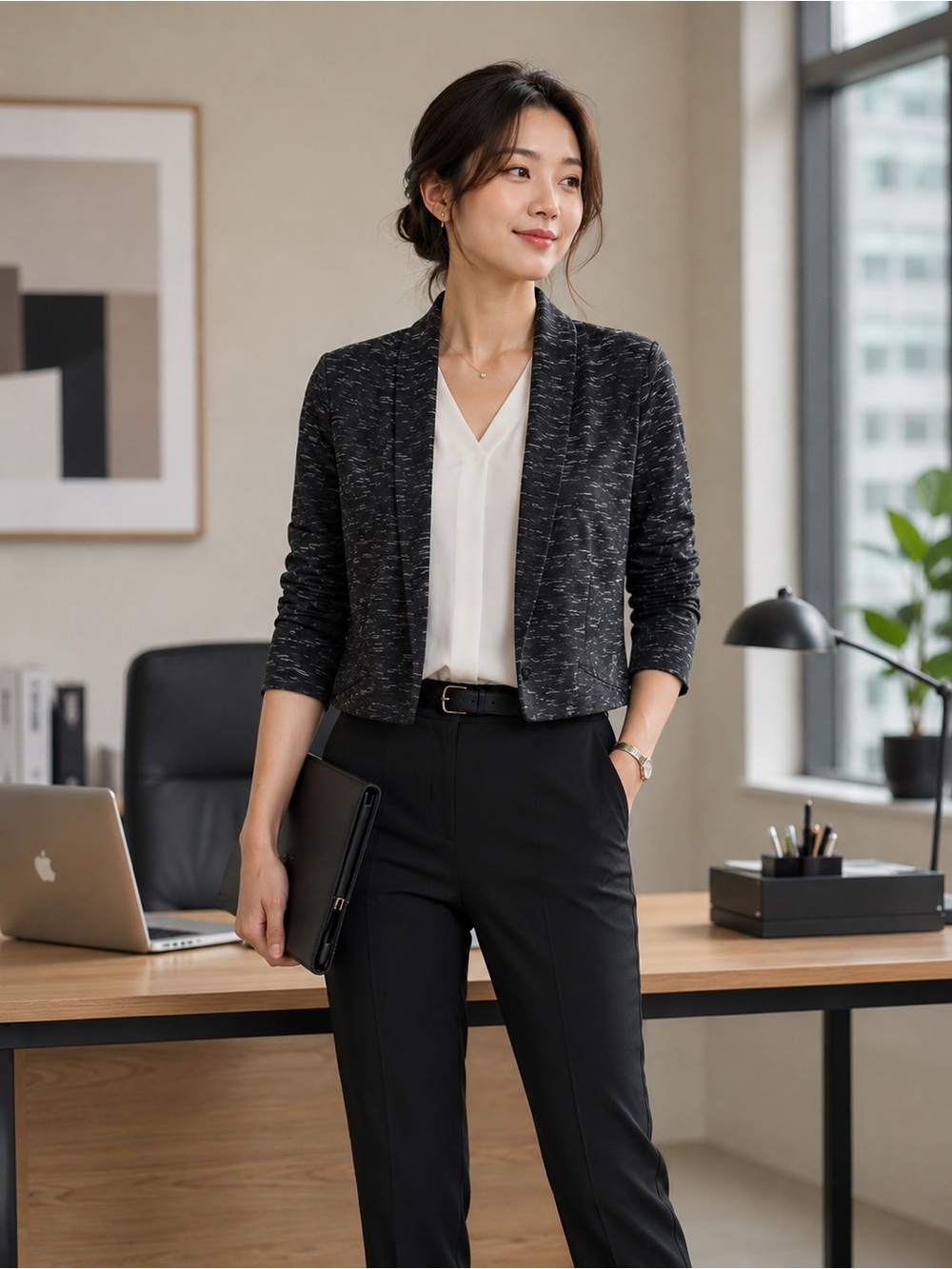 Maurices Black Marled Open-Front Cardigan Blazer